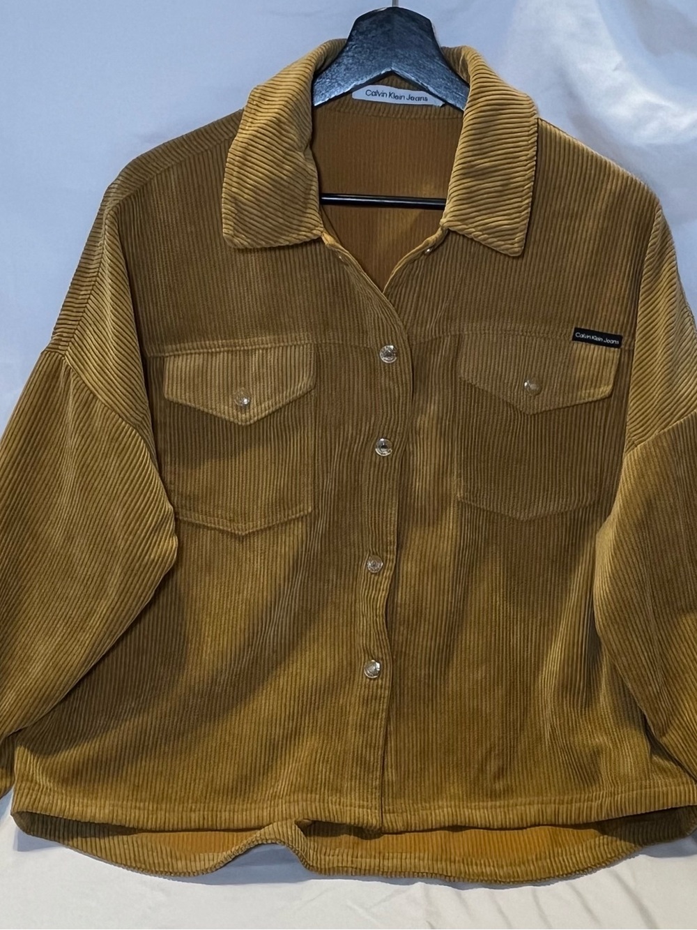 Calvin Klein Women's Corduroy Button-Front Shirt Jacket in Mustard